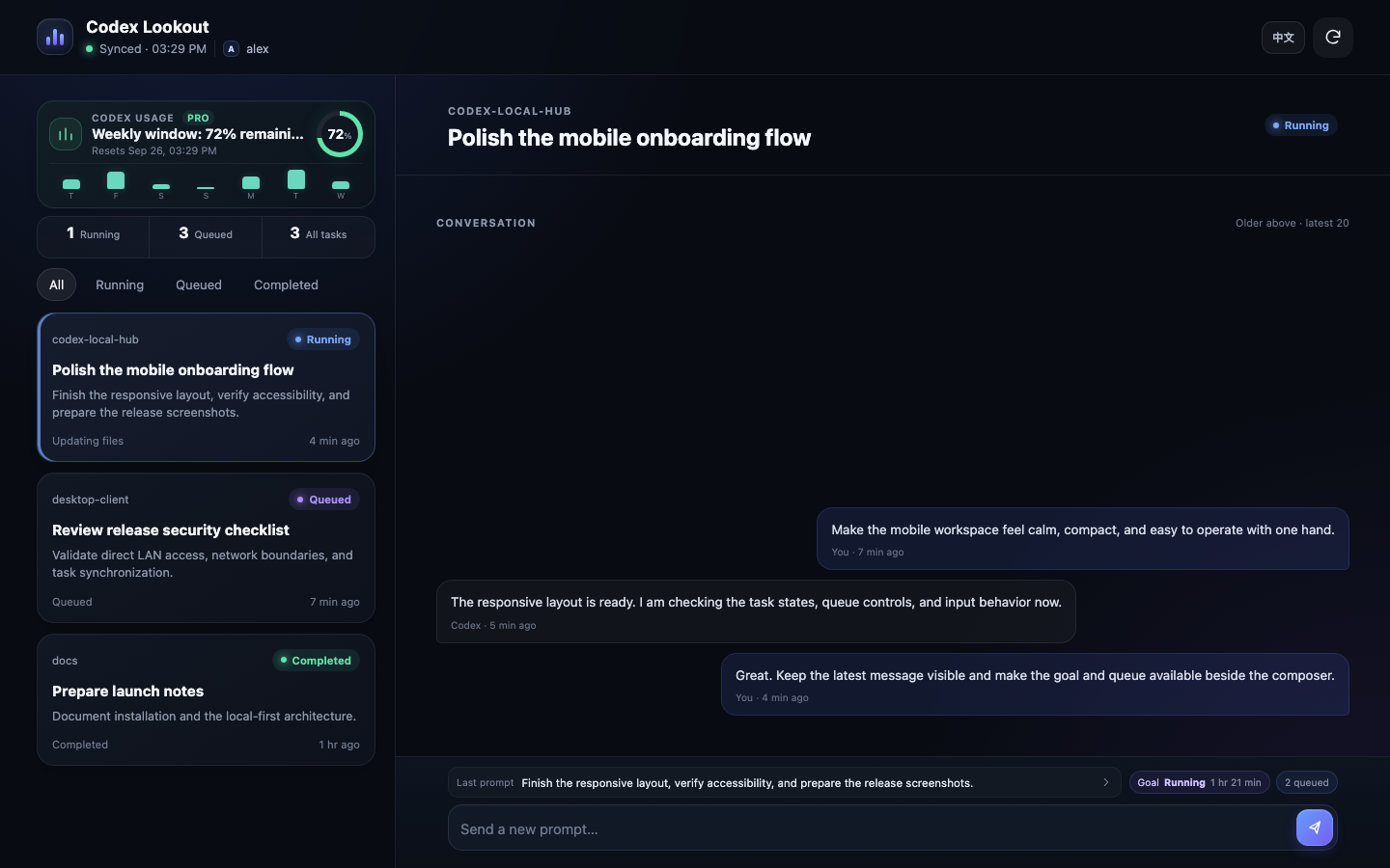 Codex Lookout desktop dashboard